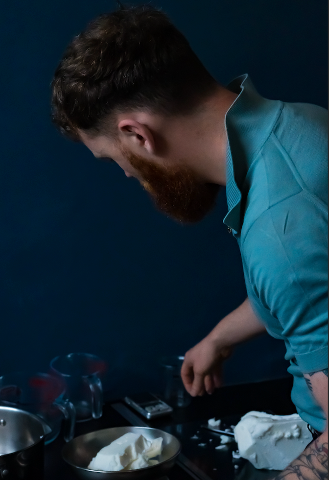 man making beard butter